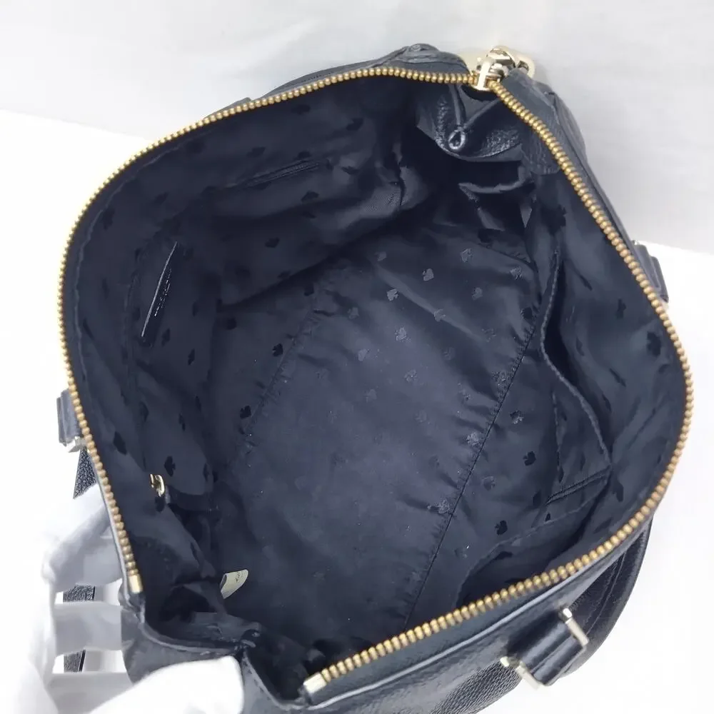 Kate Spade New York Black Leather Double Handles Zipper Satchel Shoulder Bag